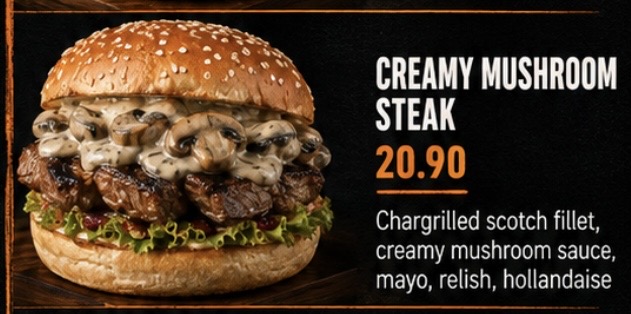 Creamy Mushroom Steak Burger at Hunger Burger Auckland